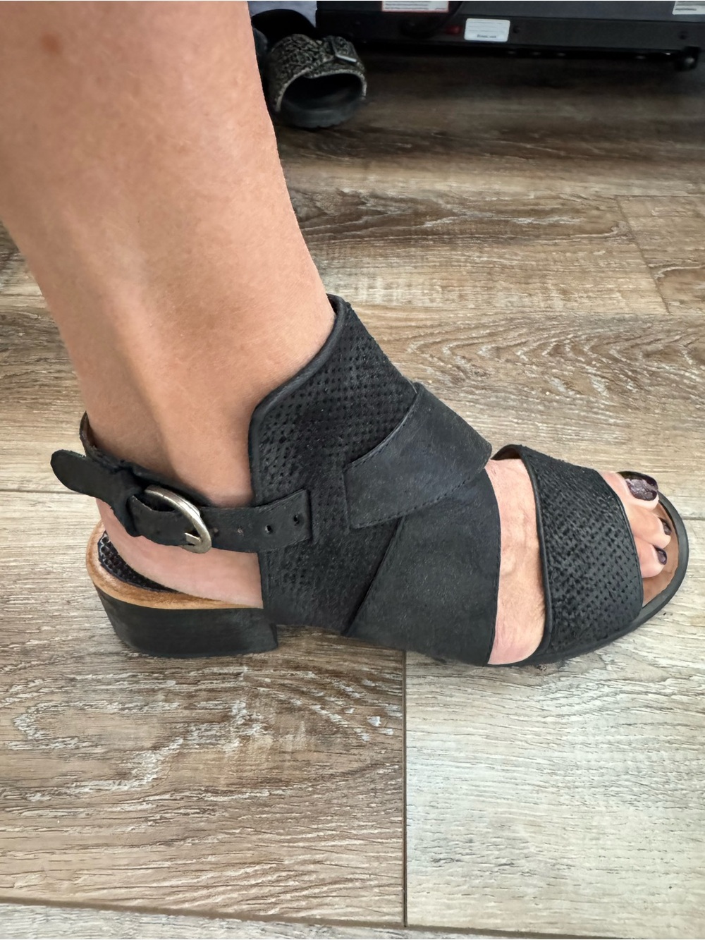 Miz Mooz Black Suede Strappy Open-Toe Ankle Buckle Sandal